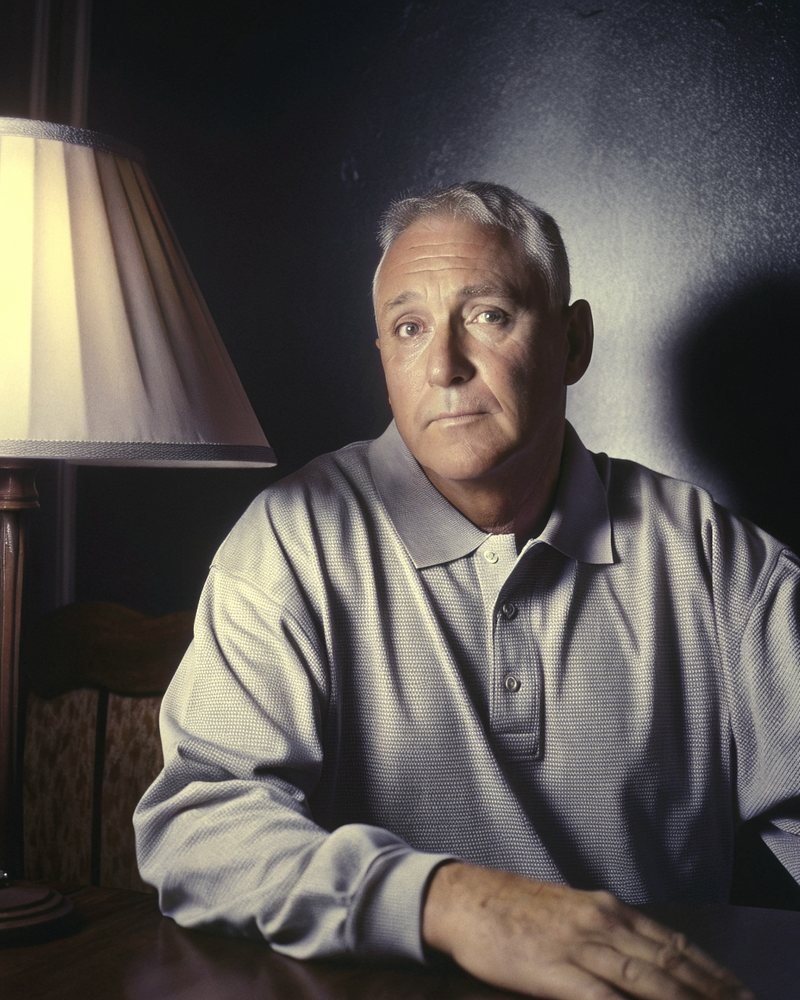 a white man in his mid sixties seated in a quiet room in warm early light